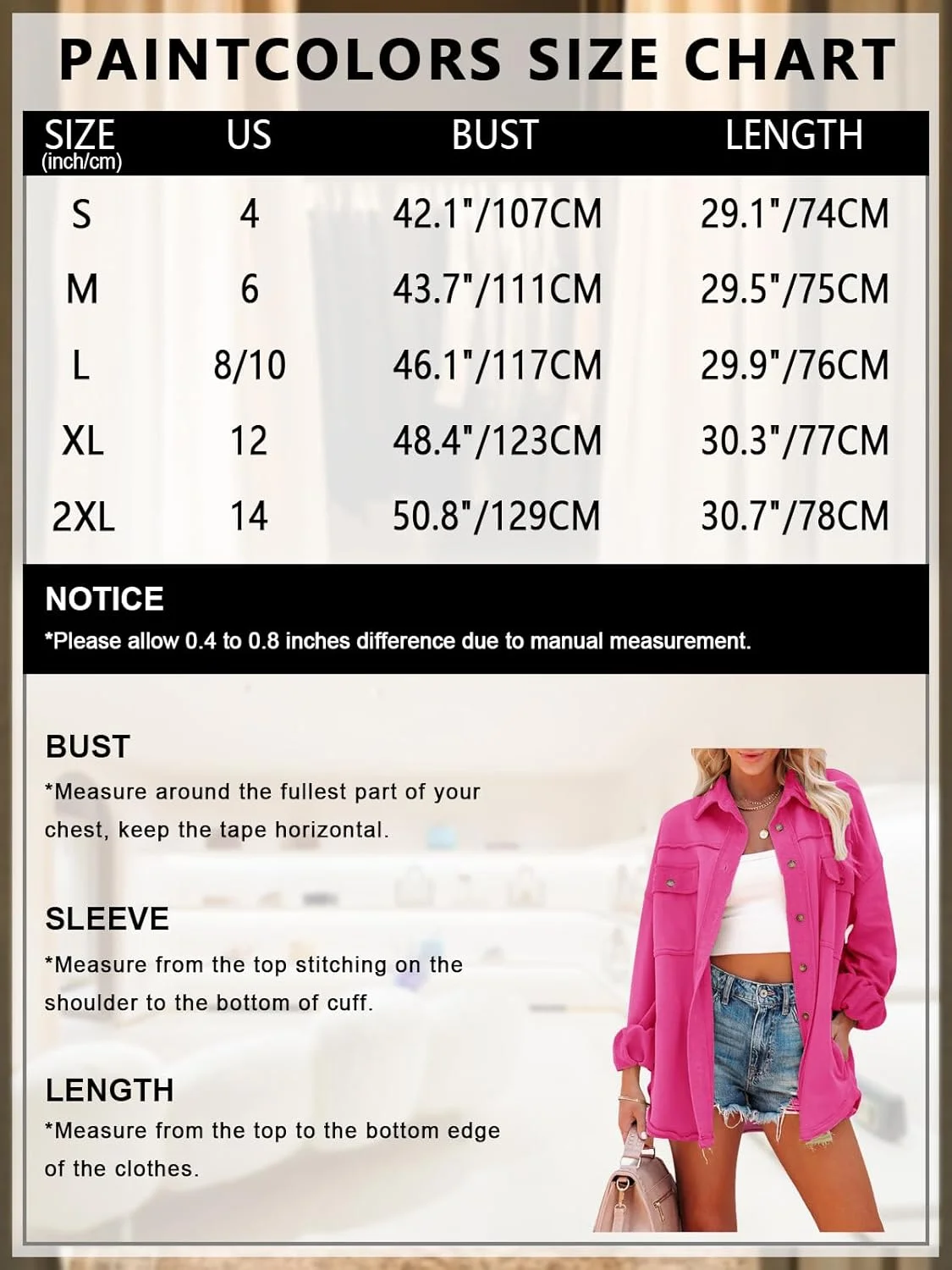 پیراهن دکمه دار زنانه Paintcolors، مدل بزرگ، آستین بلند، بافت ریش ریش، مناسب برای روی لباس، دارای جیب