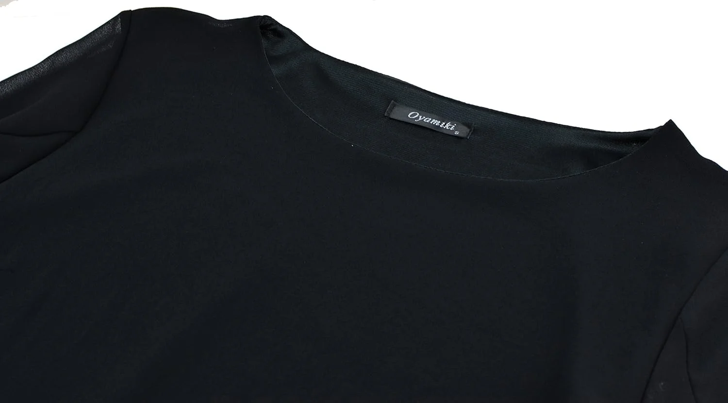 بلوزهای زنانه آویامیکی با آستین سه ربع و لایه ای از جنس شیفون روان، پیراهن های یقه گرد