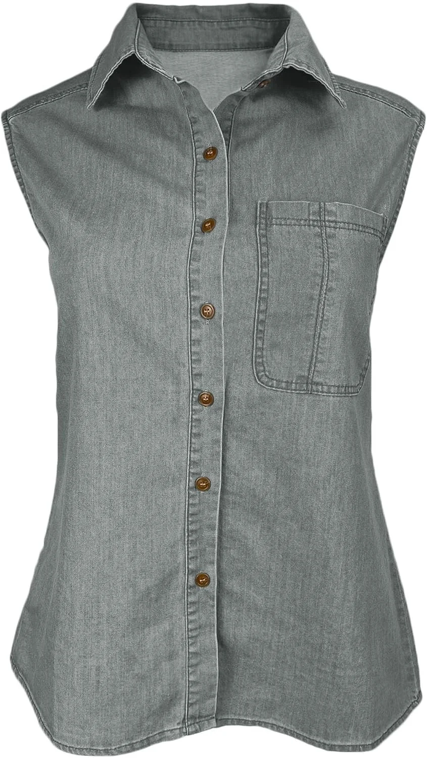 تاپ جین زنانه ارکیدیز، یقه هفت، دکمه دار، پیراهن بدون آستین یقه دار، بلوز تاپ غیر رسمی