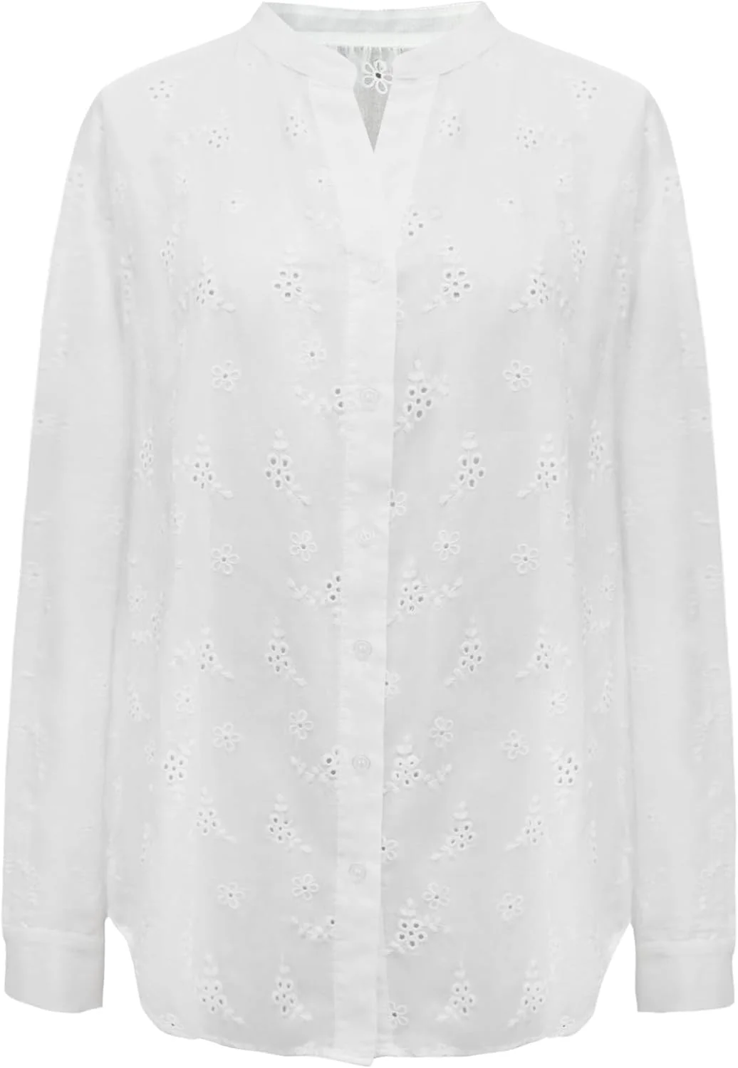 اولائسا، بلوز زنانه سفید آستین کوتاه گلدوزی شده، یقه هفت دکمه دار، مناسب استایل بوهو و تابستان