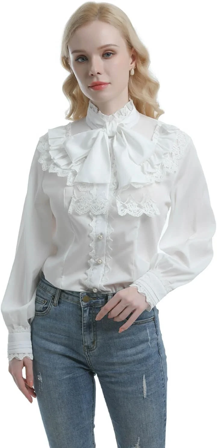 بلوز زنانه ویکتوریایی Nuoqi، پیراهن گوتیک آستین بلند، تاپ های چین دار لوتوس وینتیج