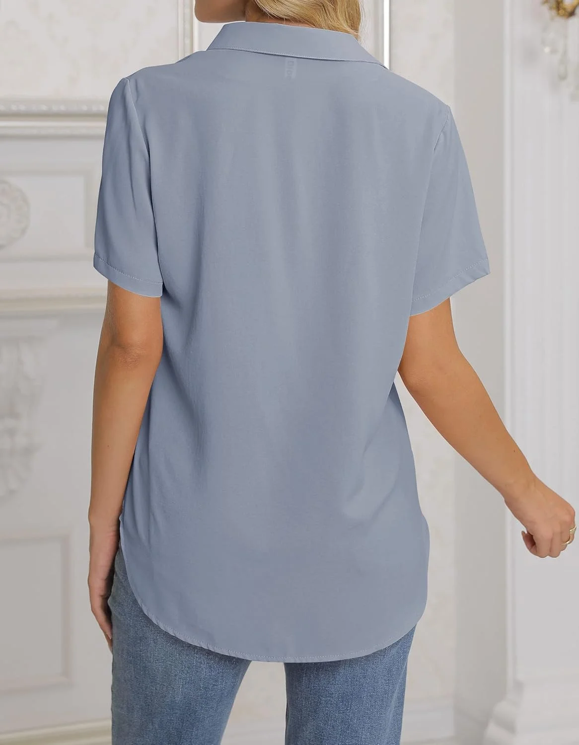 بلوز زنانه NONSAR، پیراهن یقه هفت آستین بلند، تاپ های شیک و غیر رسمی مناسب کار با دکمه، لباس زنانه (9342M, خاکستری)