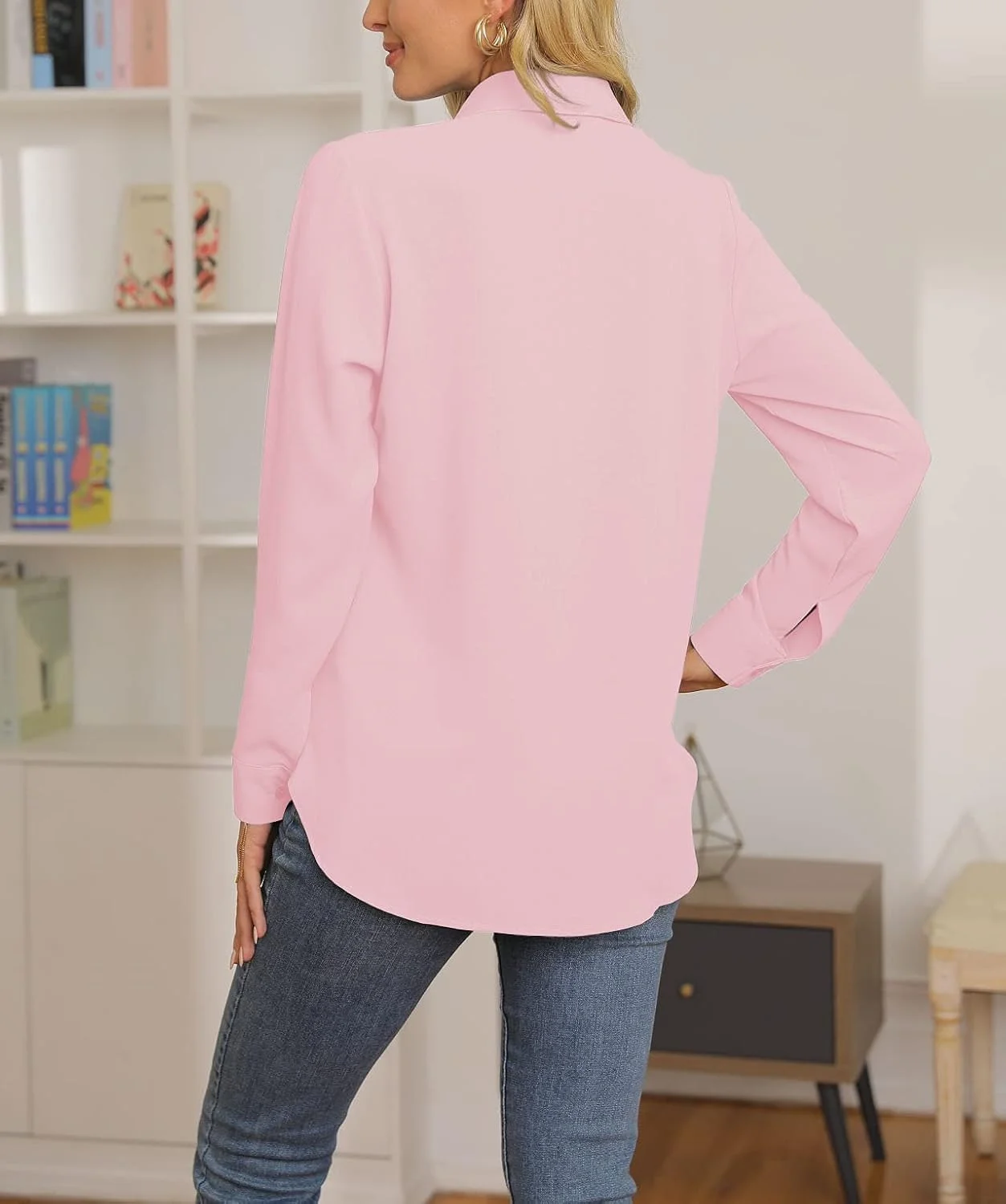 بلوز زنانه NONSAR، پیراهن یقه هفت آستین بلند، تاپ های شیک و غیر رسمی مناسب کار، دارای دکمه