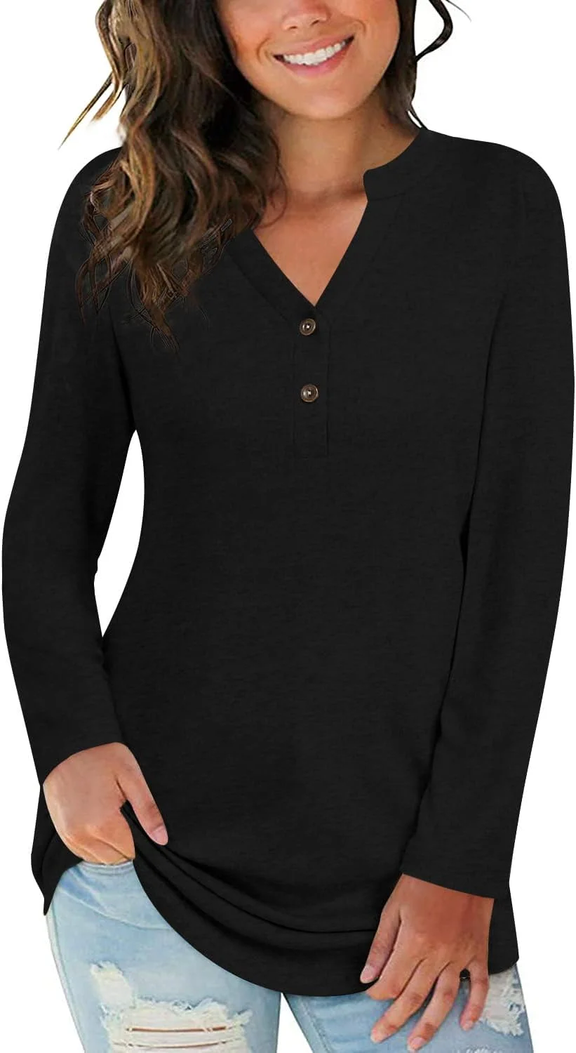 نت اسمایل تاپ تونیک آستین بلند زنانه، بلوز دکمه دار یقه هفت، پلیور چین دار و پایه ای غیر رسمی