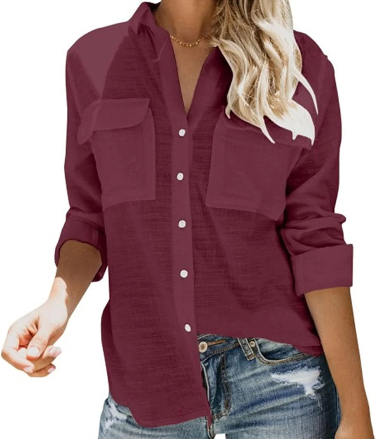 بلوز دکمه دار زنانه نیو بیوتی، آستین بلند، یقه برگردان، پیراهن یقه هفت، طرح ساده، مناسب کار، گشاد و راحت، پیراهن ساده با جیب