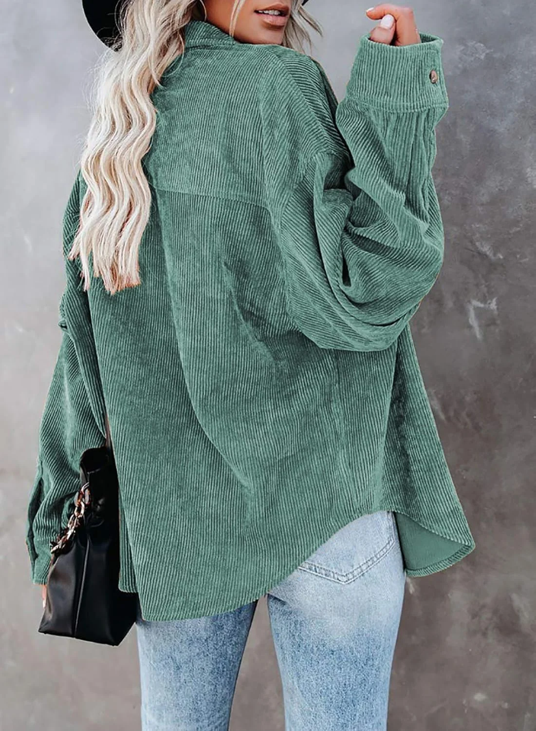 پیراهن زنانه کبریتی Necooer، بلوز آستین بلند دکمه دار مدل Boyfriend، سبز، XXL