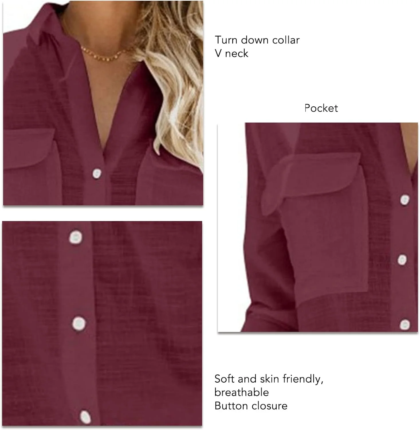 بلوز دکمه دار زنانه نیو بیوتی، آستین بلند، یقه برگردان، پیراهن یقه هفت، طرح ساده، مناسب کار، گشاد و راحت، پیراهن ساده با جیب