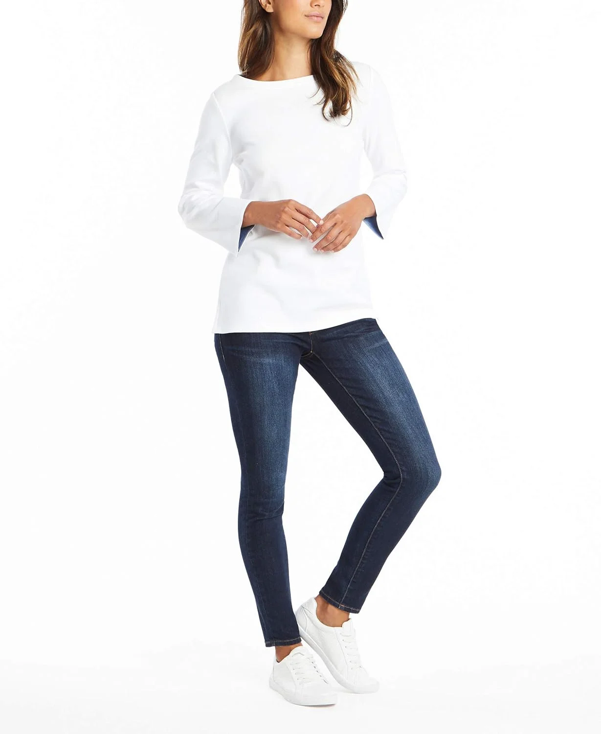 تی شرت زنانه ناتیکا یقه قایقی آستین سه ربع 100% پنبه