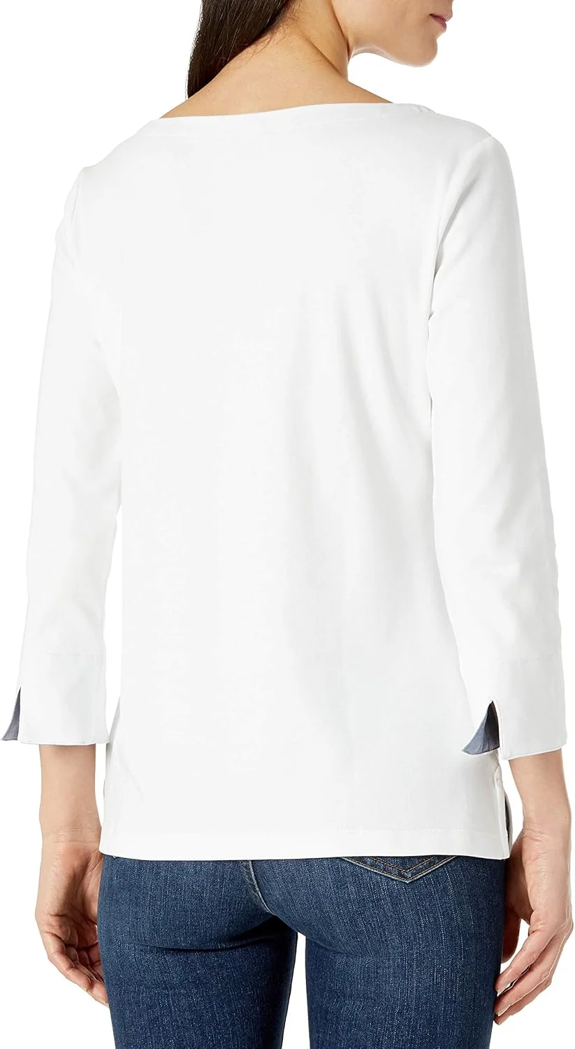 تی شرت زنانه ناتیکا یقه قایقی آستین سه ربع 100% پنبه