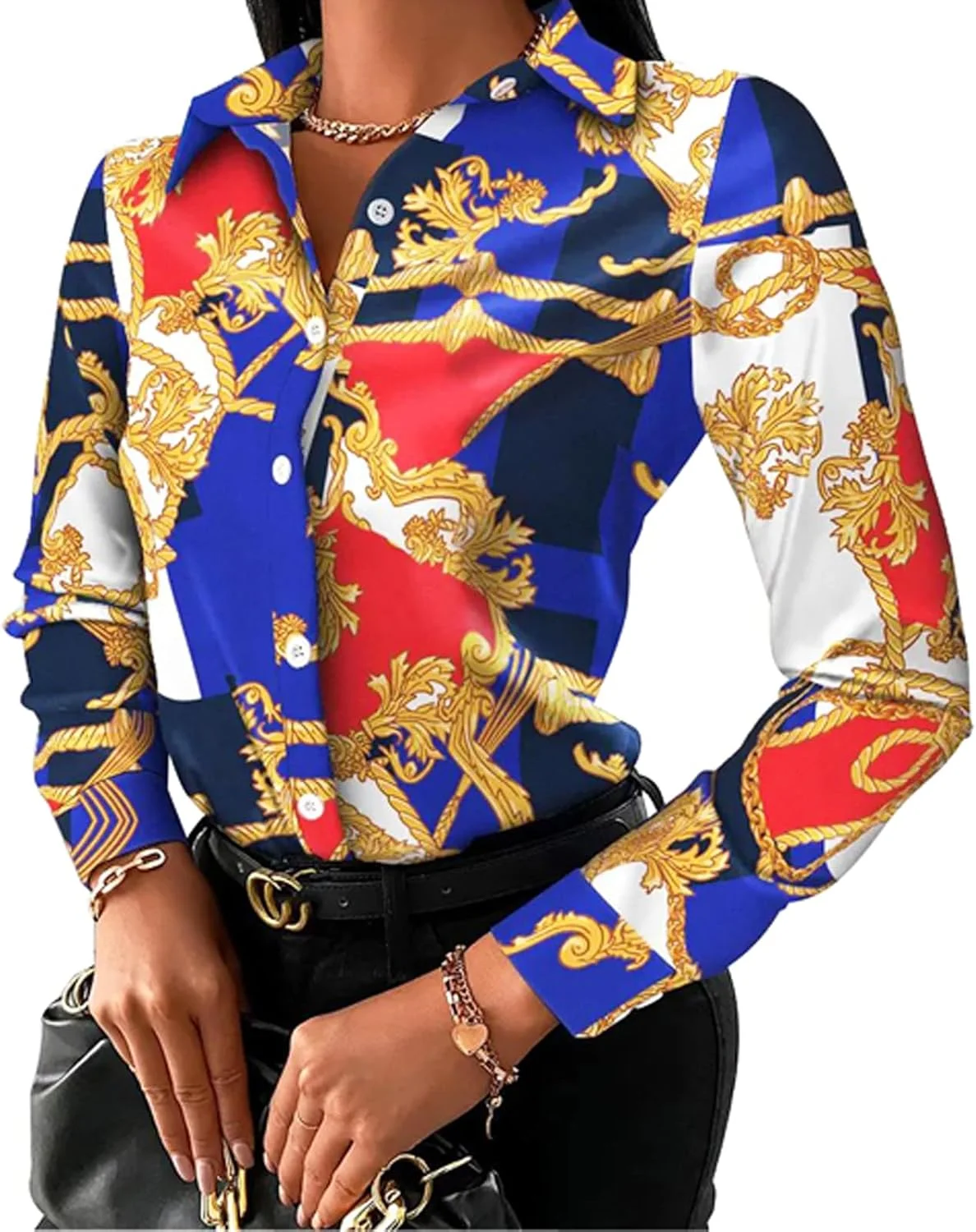 پیراهن زنانه دکمه دار، بلوزهای رنگارنگ، تیشرت های آستین بلند یقه هفت سکسی غیر رسمی