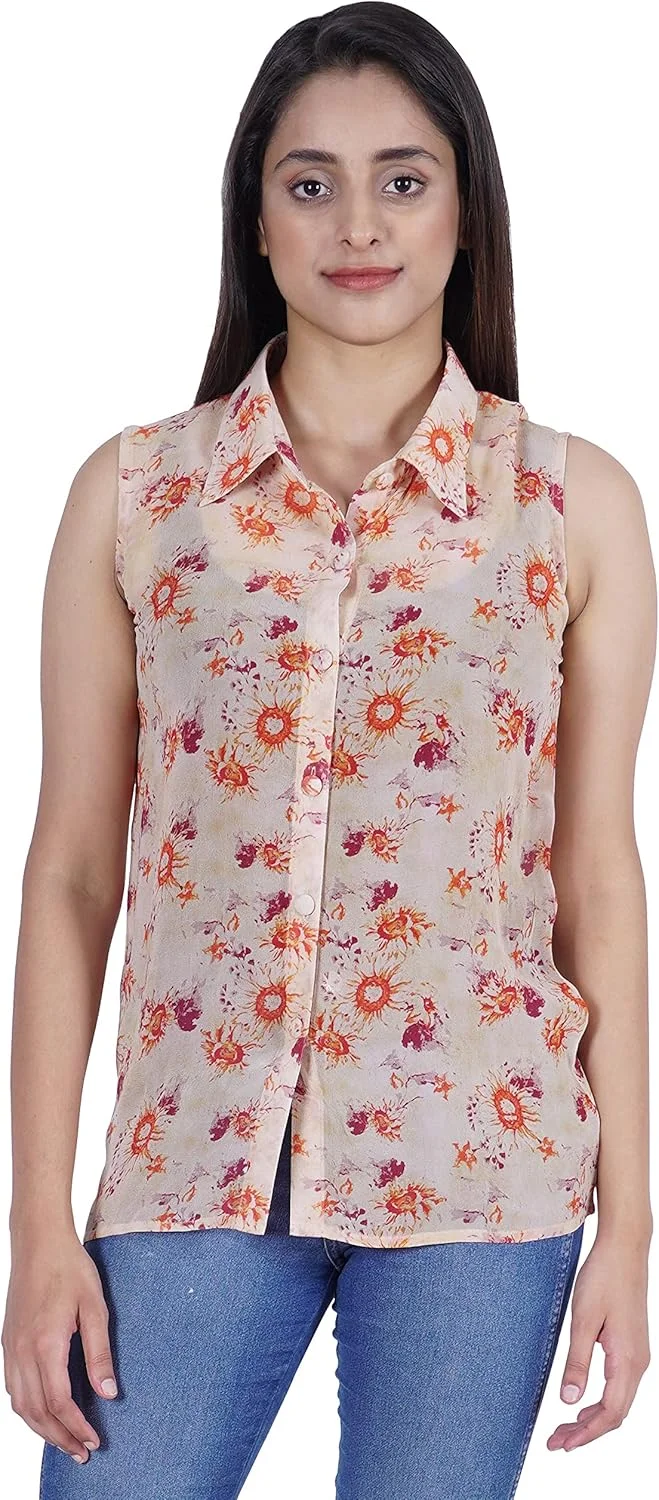 بلوز بدون آستین زنانه مومایا، دکمه دار، طرح دار، مناسب تابستان، پارچه نازک