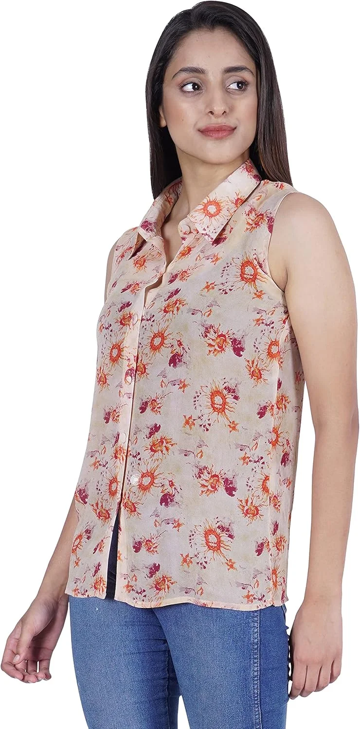 بلوز بدون آستین زنانه مومایا، دکمه دار، طرح دار، مناسب تابستان، پارچه نازک