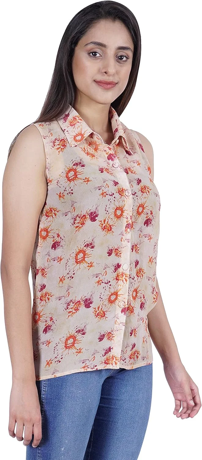 بلوز بدون آستین زنانه مومایا، دکمه دار، طرح دار، مناسب تابستان، پارچه نازک