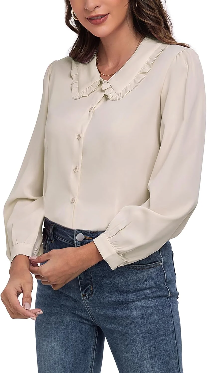 MINTLIMIT پیراهن یقه پیتر پن زنانه آستین بلند دکمه دار بلوزهای کژوال کار وینتیج