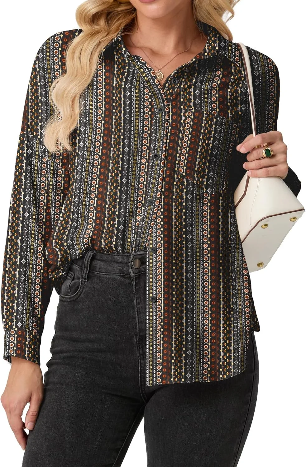 بلوز آستین بلند دکمه دار زنانه Mintreus طرح گلدار، مناسب استایل رسمی و غیر رسمی، لباس کار، مدل پاییز 2025