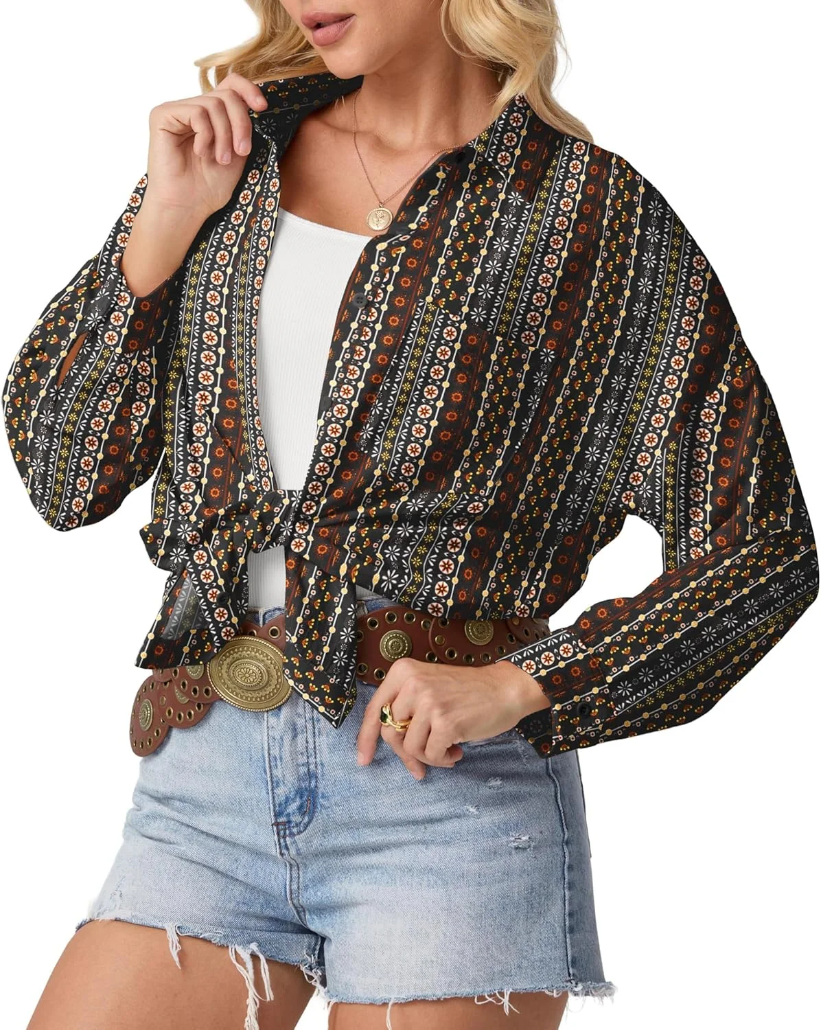 بلوز آستین بلند دکمه دار زنانه Mintreus طرح گلدار، مناسب استایل رسمی و غیر رسمی، لباس کار، مدل پاییز 2025