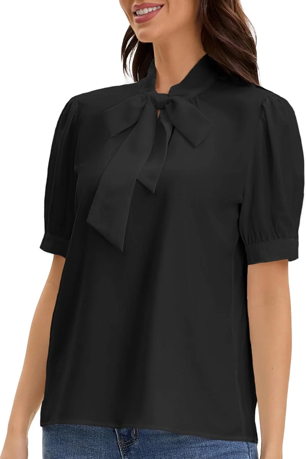 MISMI بلوز زنانه آستین کوتاه یقه پاپیونی دکمه دار مناسب محیط کار و استفاده روزمره MISMI بلوز زنانه آستین کوتاه یقه پاپیونی دکمه دار مناسب محیط کار و استفاده روزمره