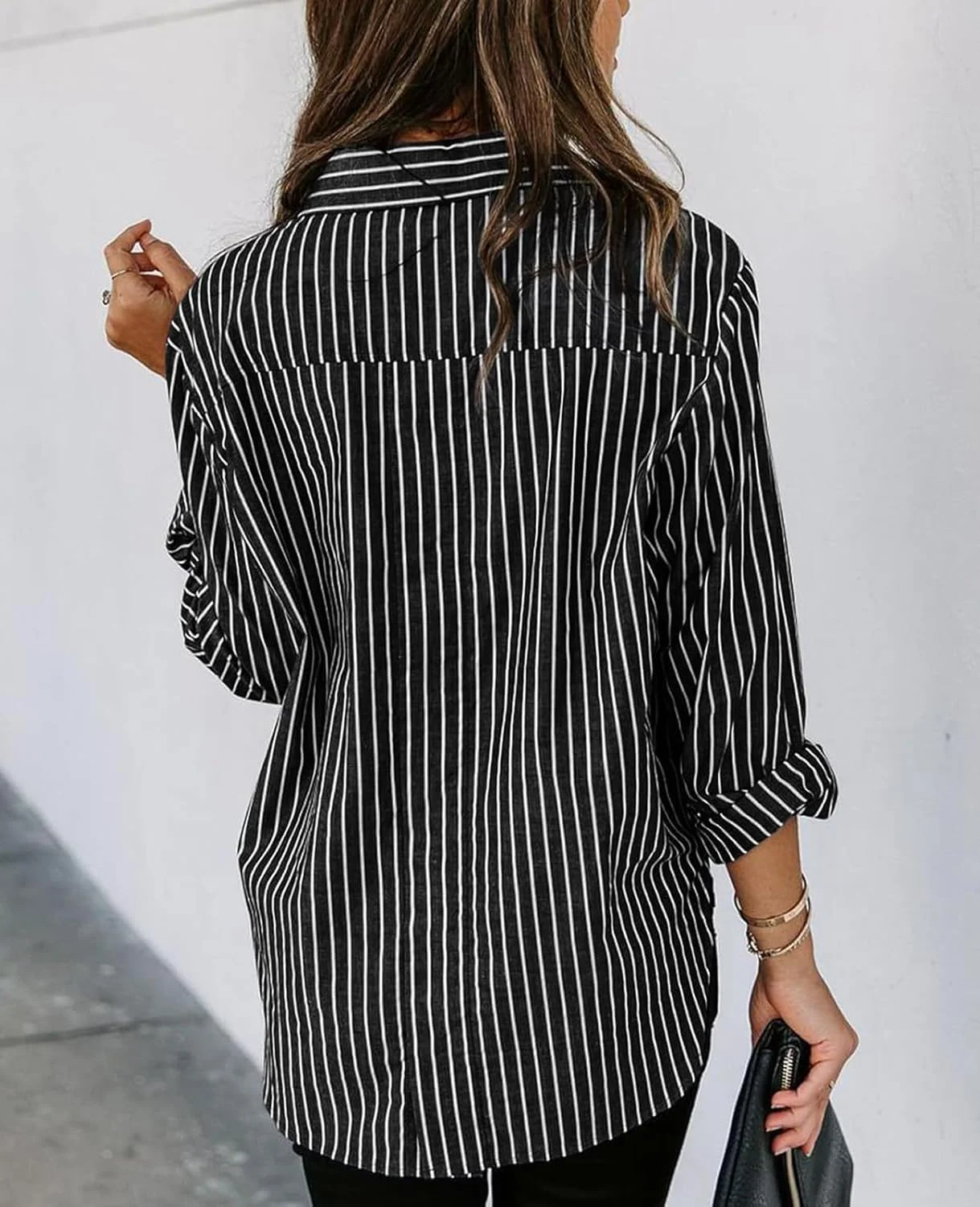 MINTLIMIT بلوز زنانه راه راه دکمه دار آستین بلند با جیب