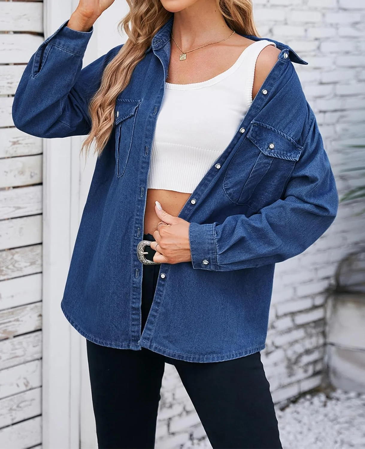 MINTLIMIT پیراهن جین زنانه آستین بلند دکمه دار، ژاکت پیراهن جین غیر رسمی، بلوز و تاپ های جین قدیمی با جیب MINTLIMIT پیراهن جین زنانه آستین بلند دکمه دار، ژاکت پیراهن جین غیر رسمی، بلوز و تاپ های جین قدیمی با جیب