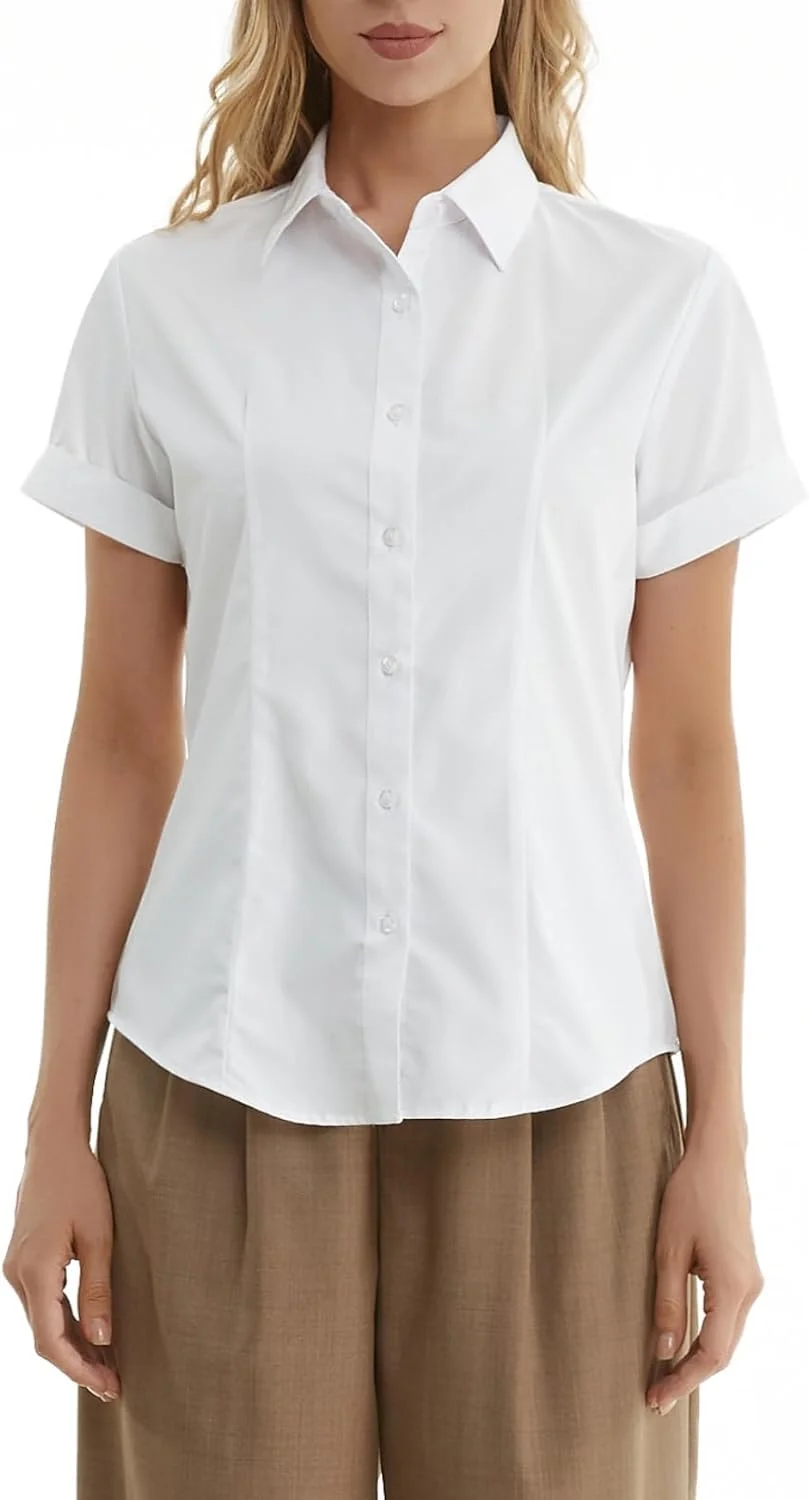 پیراهن های دکمه دار آستین بلند و کوتاه زنانه MKolour - بلوزهای کار برای دفتر، تاپ های کار یقه دار غیر رسمی برای زنان