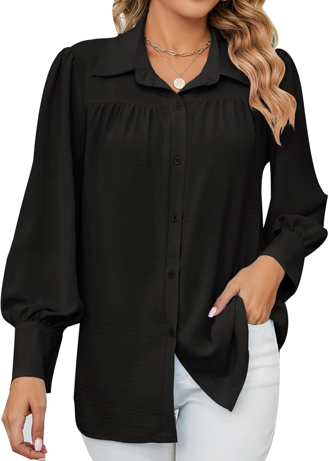 MINTLIMIT بلوز زنانه آستین بلند دکمه دار یقه هفت مناسب کار، اداره و استایل های رسمی و غیر رسمی