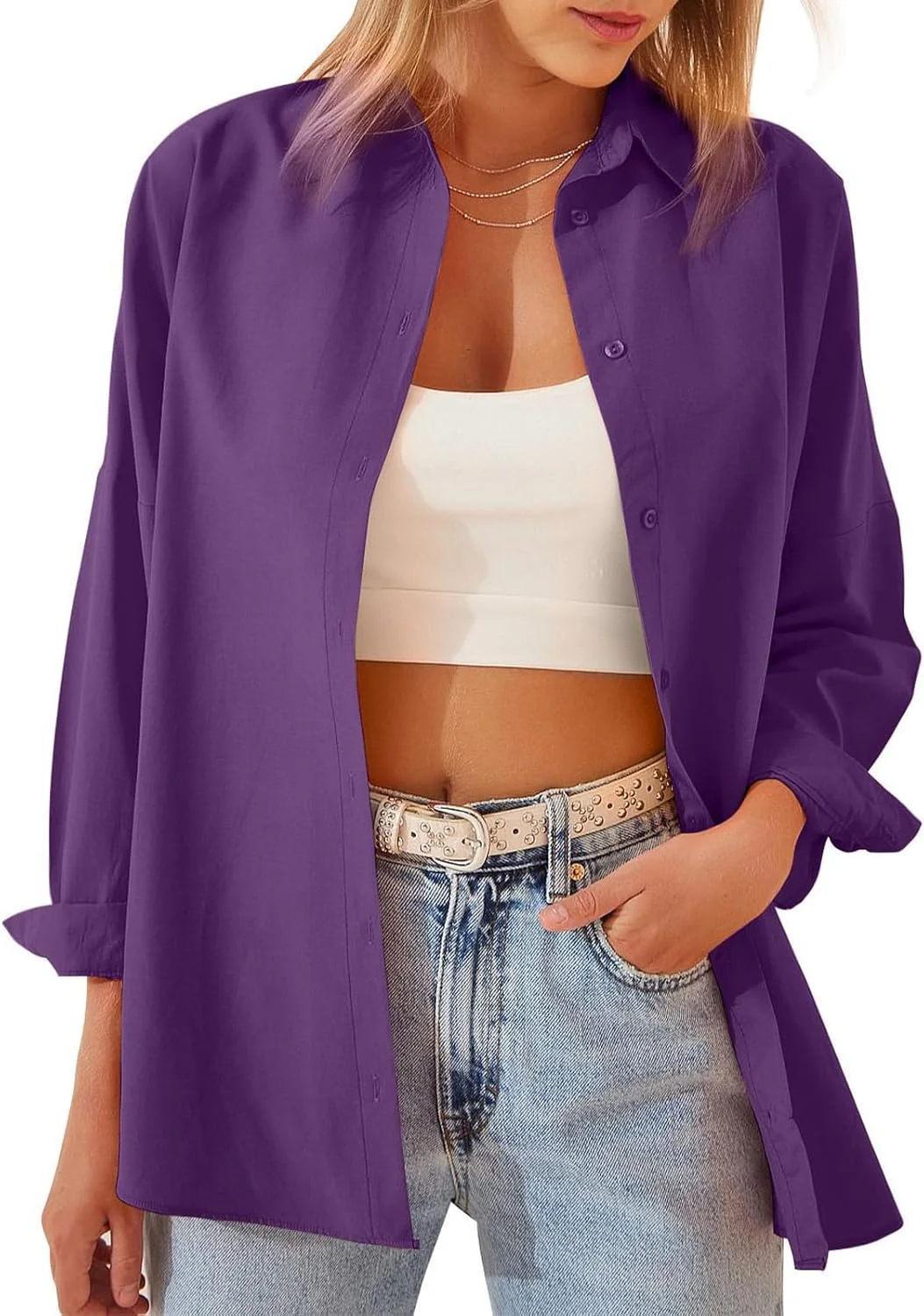 MINTLIMIT بلوز دکمه دار زنانه سایز بزرگ، آستین بلند، مناسب برای زنان 2023 سایز S-2XL
