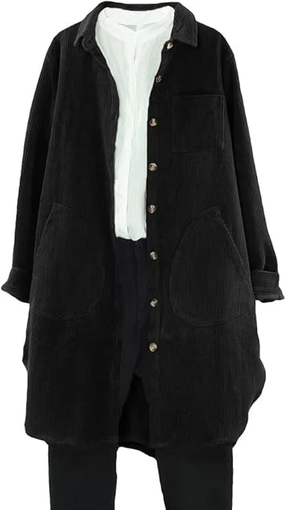 کت پیراهن زنانه مخملی کبریتی Minibee، آستین بلند، دکمه دار، بلوز و تاپ با جیب