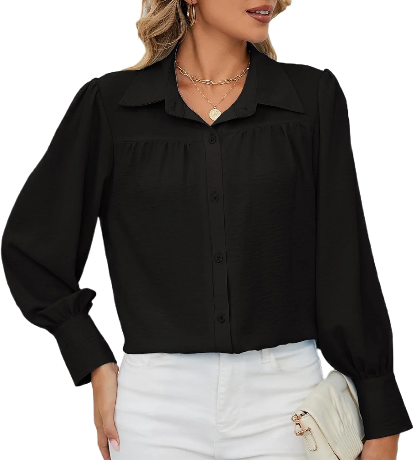 MINTLIMIT بلوز زنانه آستین بلند دکمه دار یقه هفت مناسب کار، اداره و استایل های رسمی و غیر رسمی