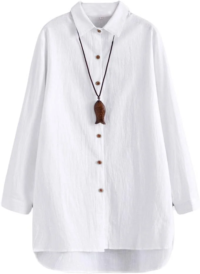 تونیک زنانه Minibee، بلوز دکمه دار، مدل دوست پسرانه، سفید، سایز L