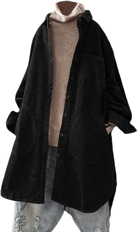 کت پیراهن زنانه مخملی کبریتی Minibee، آستین بلند، دکمه دار، بلوز و تاپ با جیب