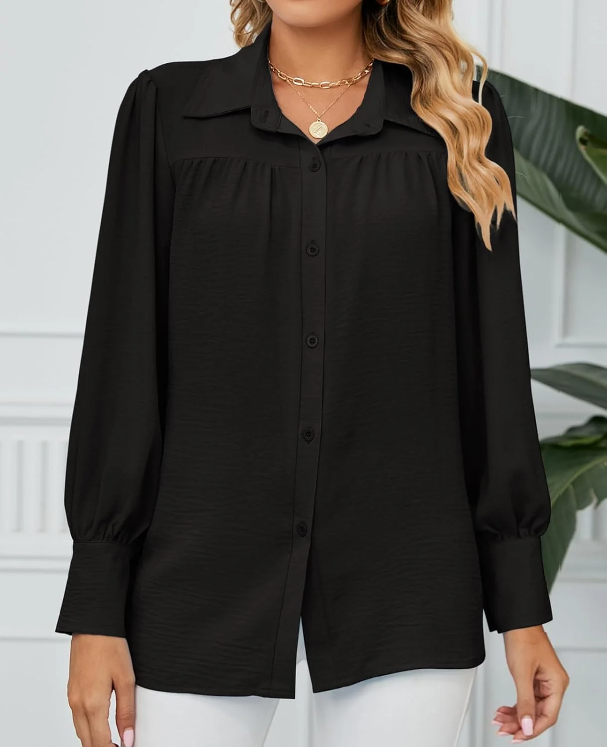 MINTLIMIT بلوز زنانه آستین بلند دکمه دار یقه هفت مناسب کار، اداره و استایل های رسمی و غیر رسمی