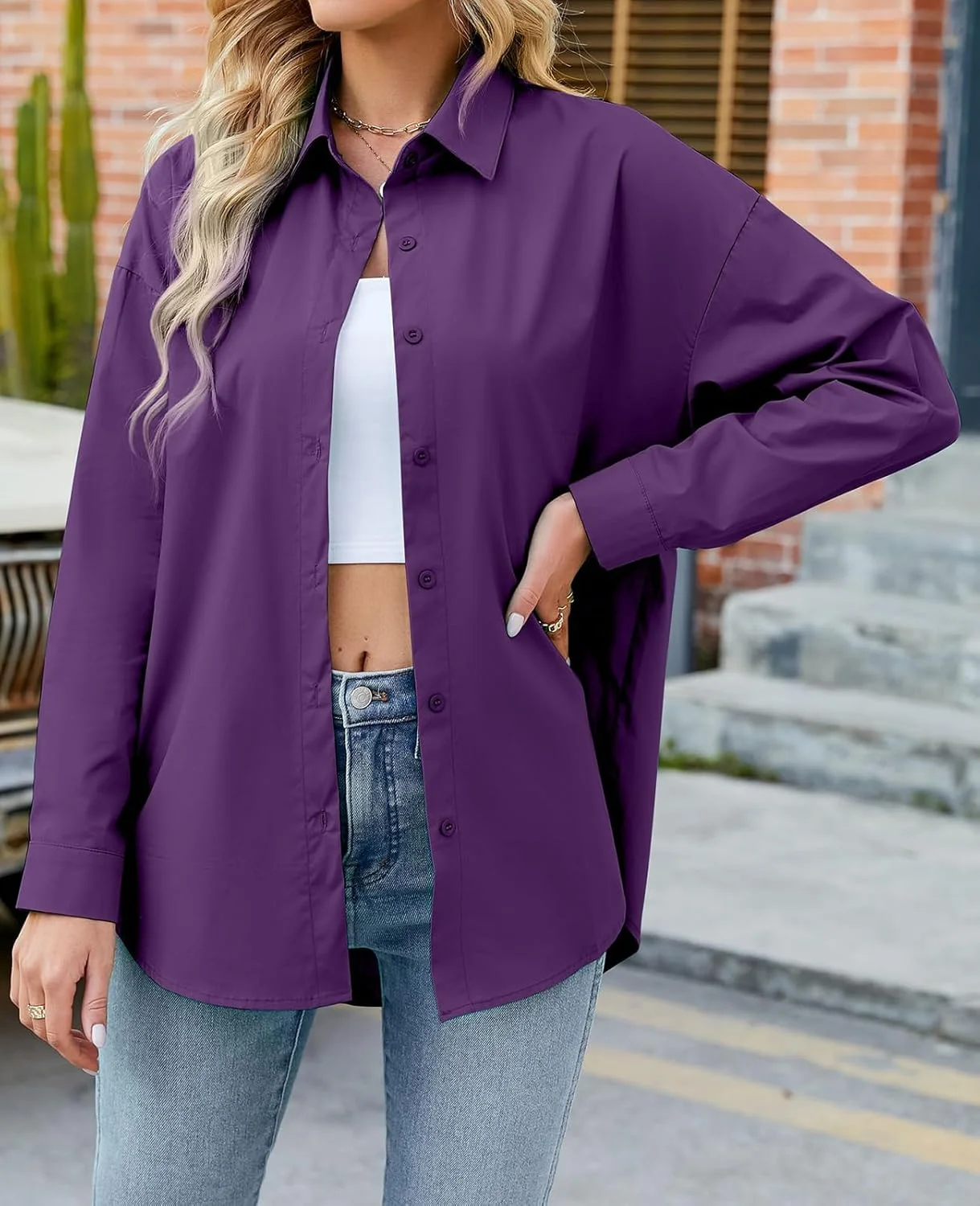 MINTLIMIT بلوز دکمه دار زنانه سایز بزرگ، آستین بلند، مناسب برای زنان 2023 سایز S-2XL