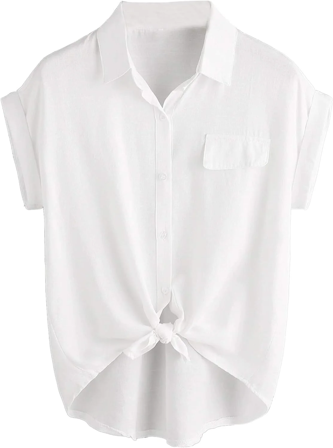 Milumia بلوز زنانه آستین کوتاه دکمه دار یقه دار گره ای