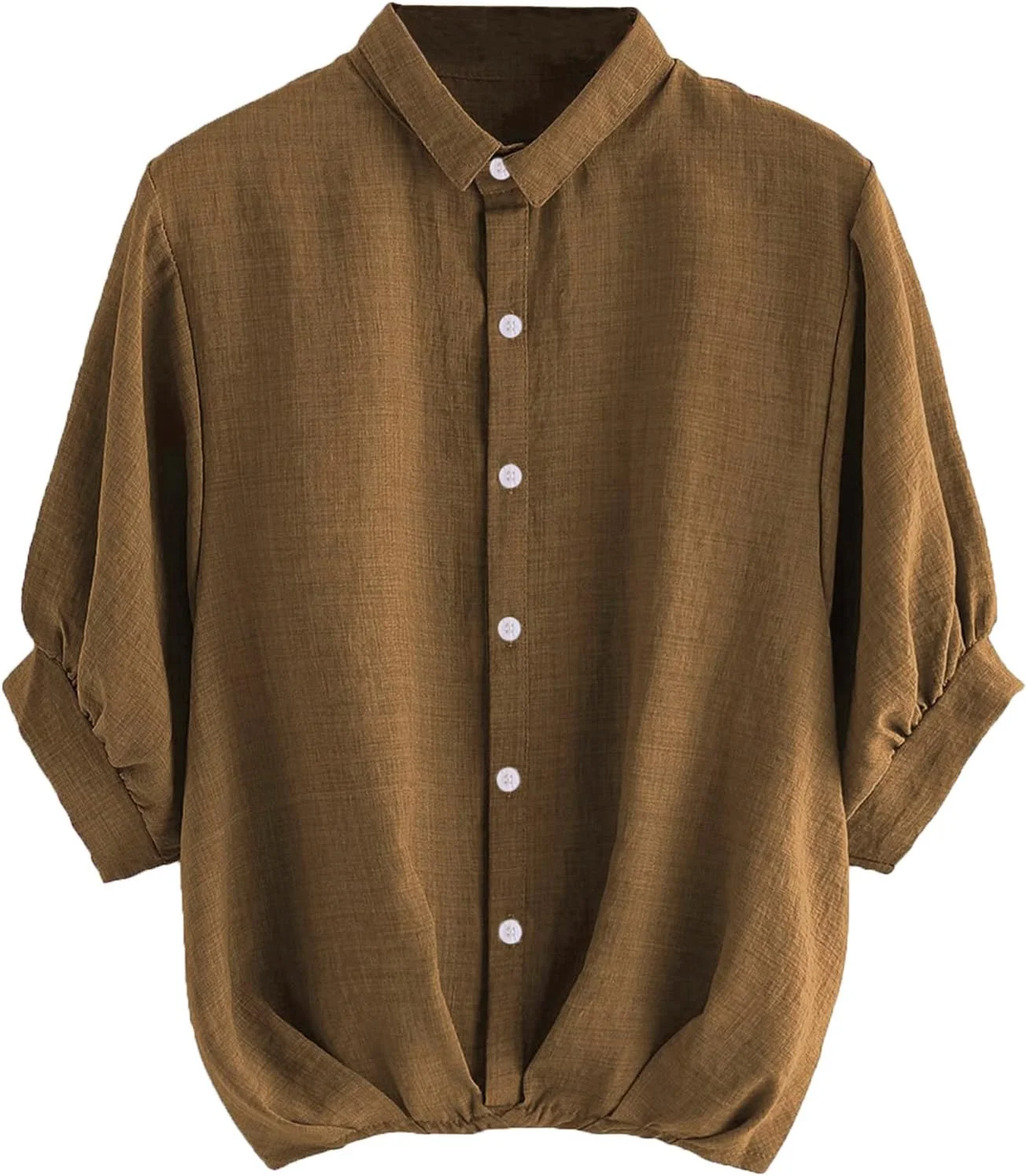 بلوز زنانه Milumia یقه دار آستین کوتاه فانوسی دکمه دار مناسب کار