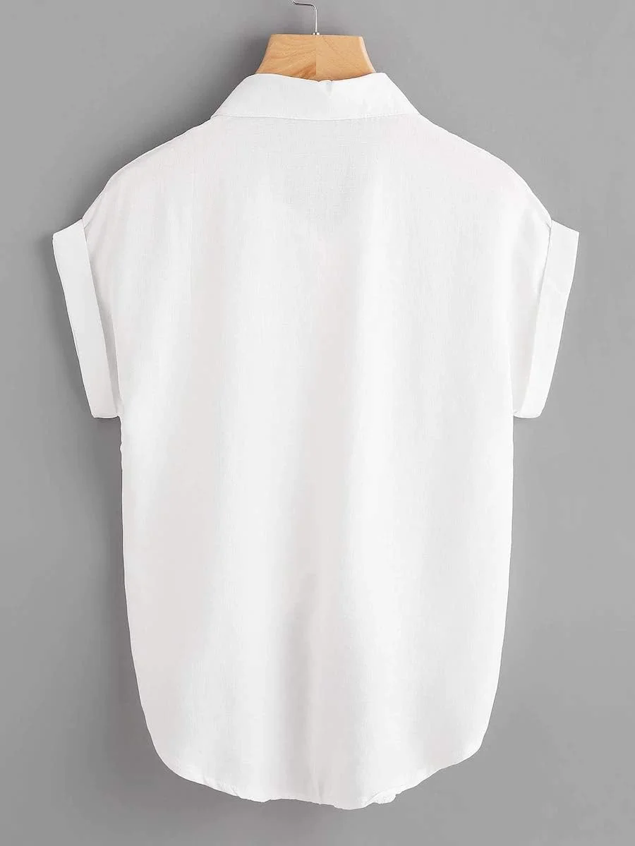 Milumia بلوز زنانه آستین کوتاه دکمه دار یقه دار گره ای