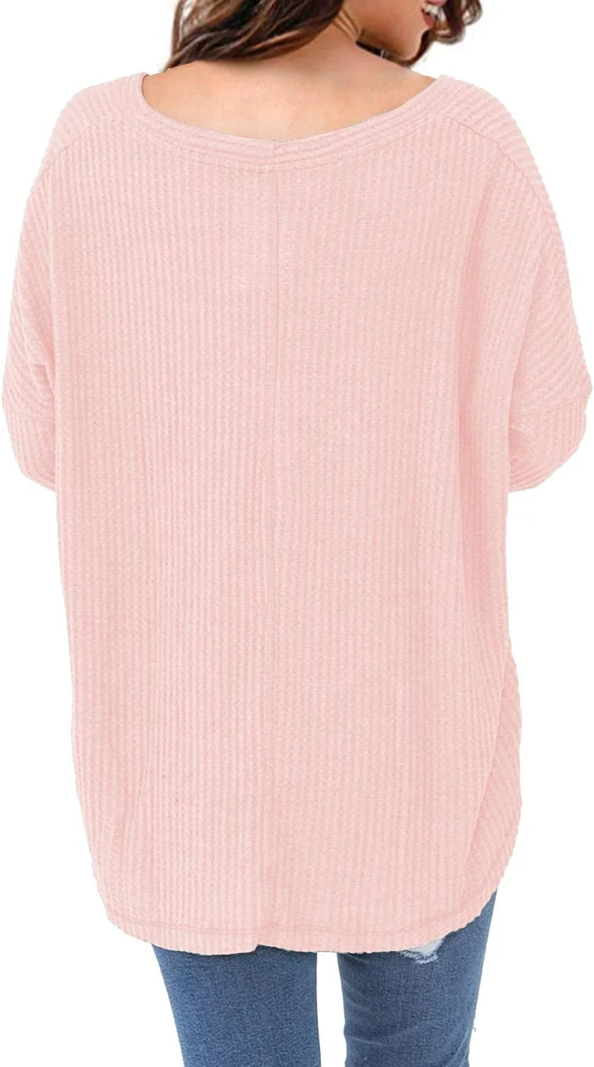 MIHOLL بلوز زنانه گشاد آستین کوتاه یقه هفت دکمه دار تی شرت گره ای جلو لباس های غیر رسمی، A09 صورتی (آستین بلند)، L