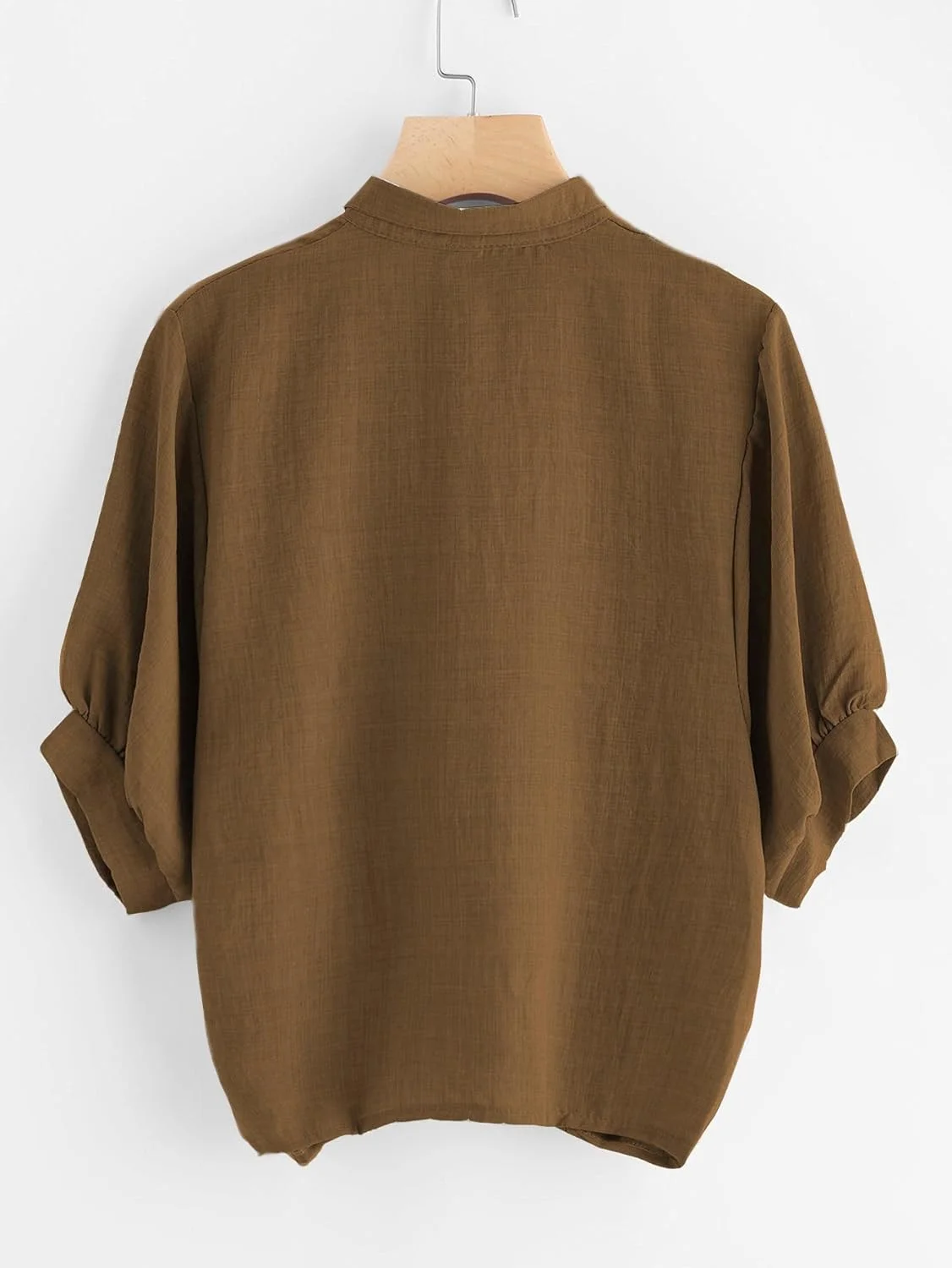 بلوز زنانه Milumia یقه دار آستین کوتاه فانوسی دکمه دار مناسب کار