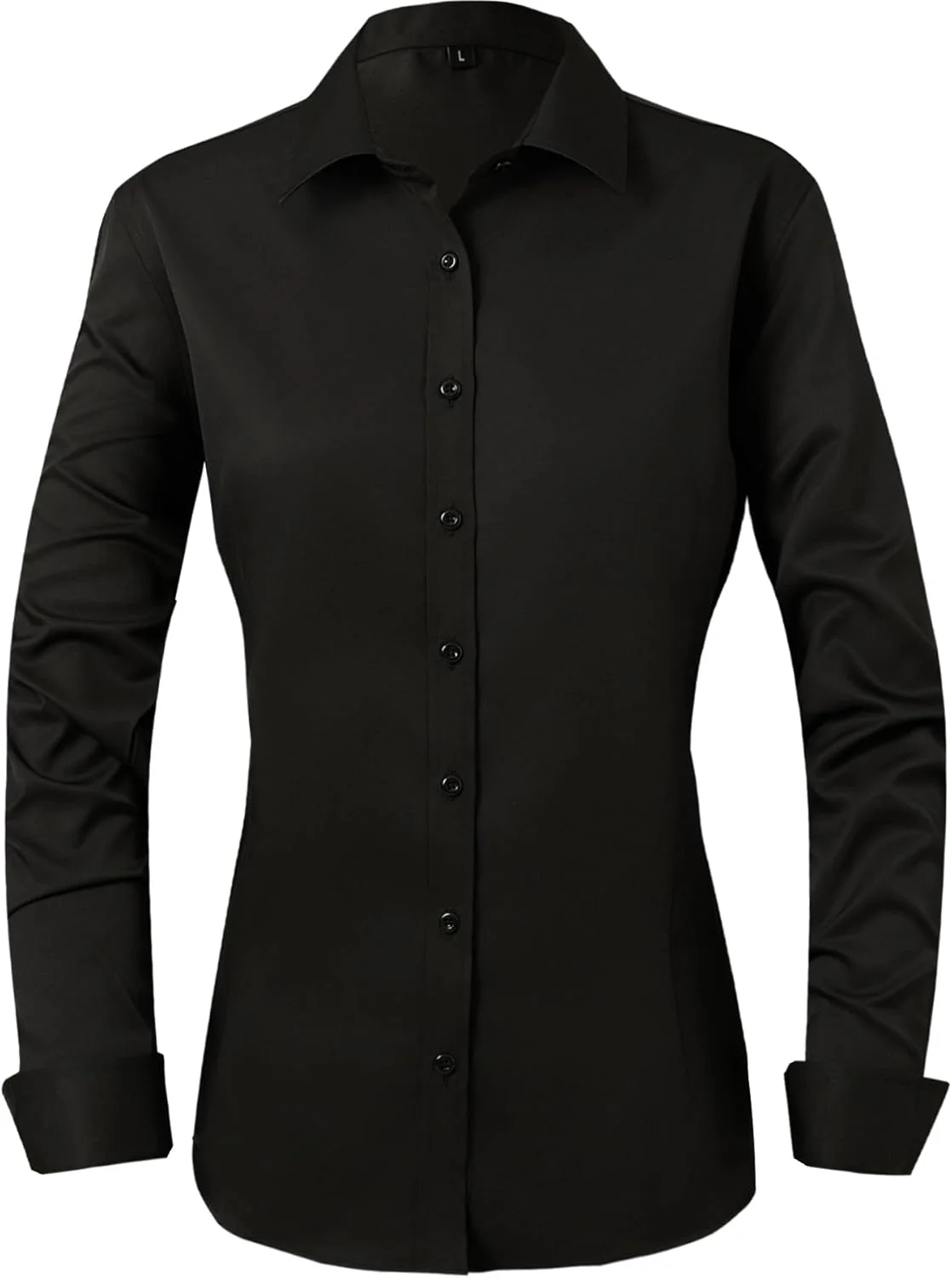 پیراهن دکمه دار زنانه MGWDT، آستین بلند، کشی، مناسب کار، سبک و بدون چروک