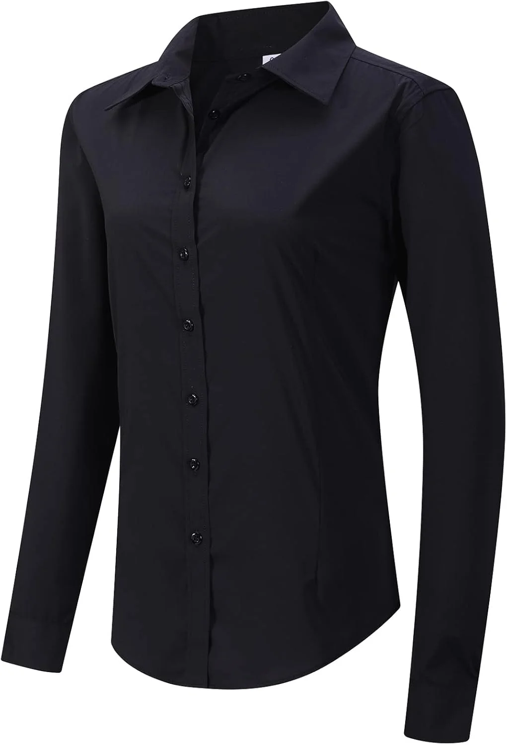 پیراهن دکمه دار زنانه MGWDT، آستین بلند، کشی، مناسب کار، سبک و بدون چروک