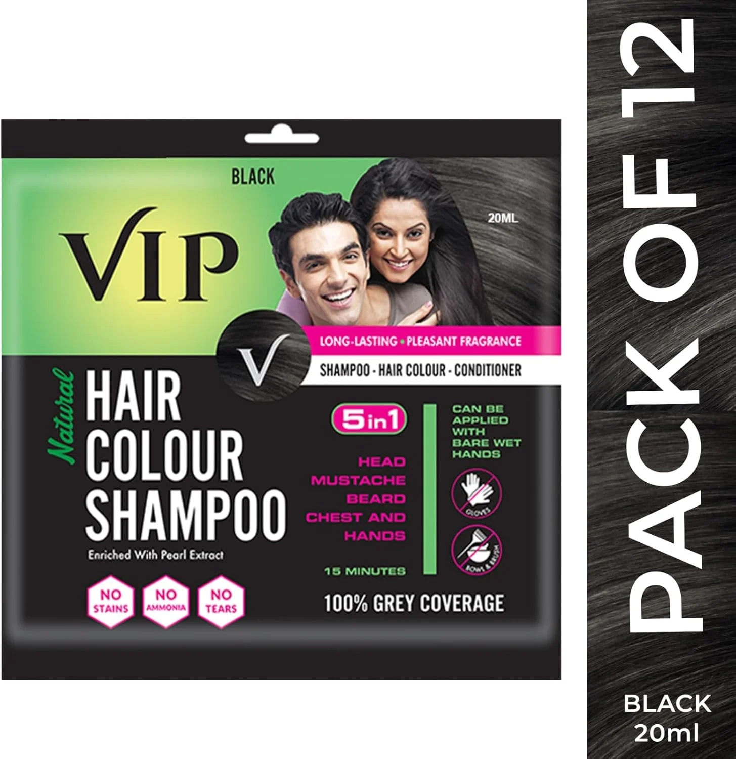 شامپو رنگ مو وی آی پی - مشکی | رنگ مو بدون آمونیاک برای آقایان و بانوان | 20 میلی لیتر (بسته 12 عددی) شامپو رنگ مو وی آی پی - مشکی | رنگ مو بدون آمونیاک برای آقایان و بانوان | 20 میلی لیتر (بسته 12 عددی)