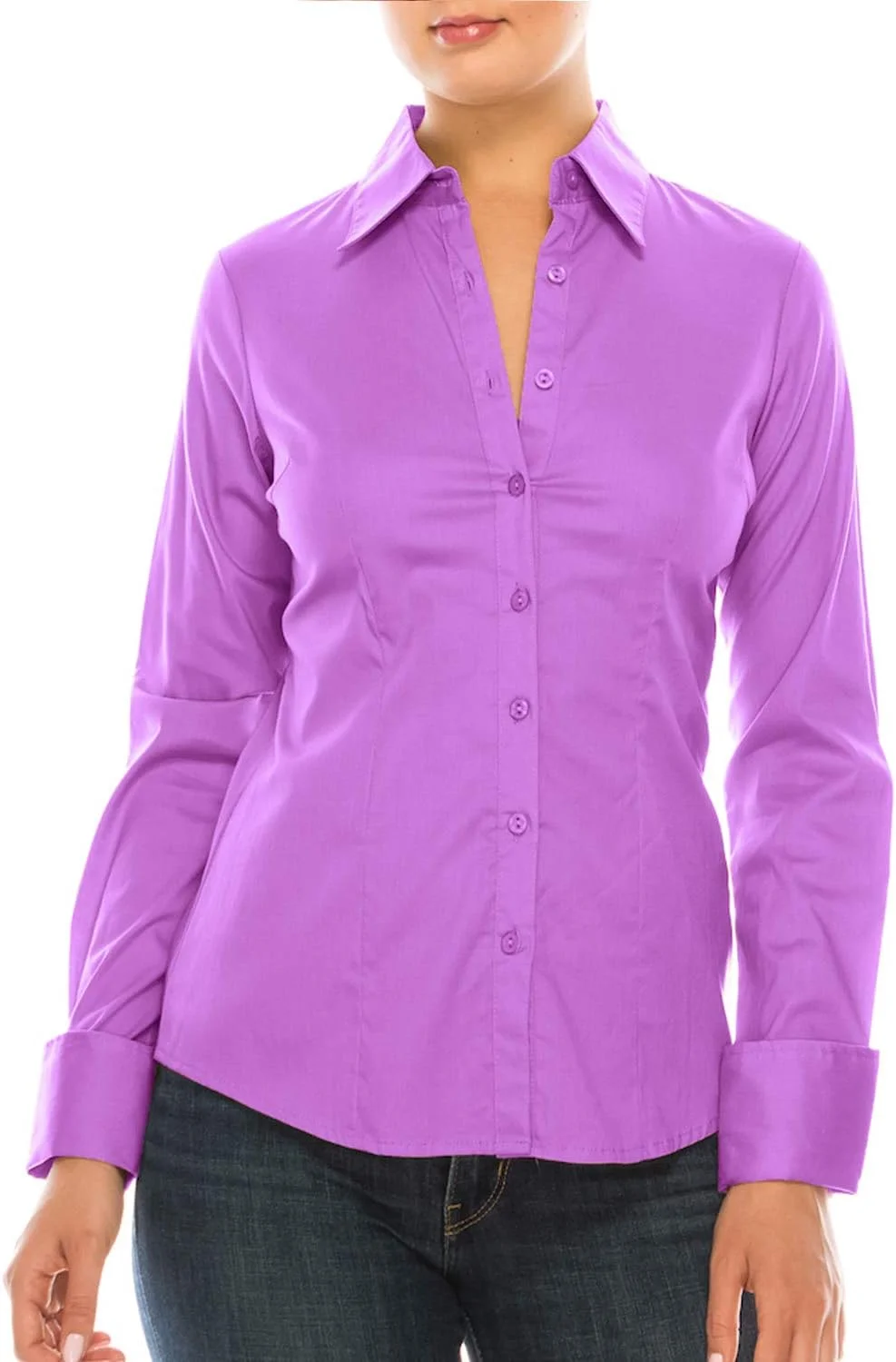 لباس MAYSIX APPAREL آستین بلند کشی دکمه دار یقه دار اداری رسمی بلوز زنانه (XS-3XL)