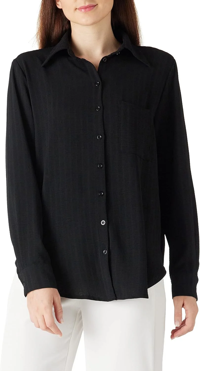 MANAIXUAN بلوز/تاپ زنانه یقه هفت دکمه دار آستین رول، جیب دار، کتان و غیر رسمی