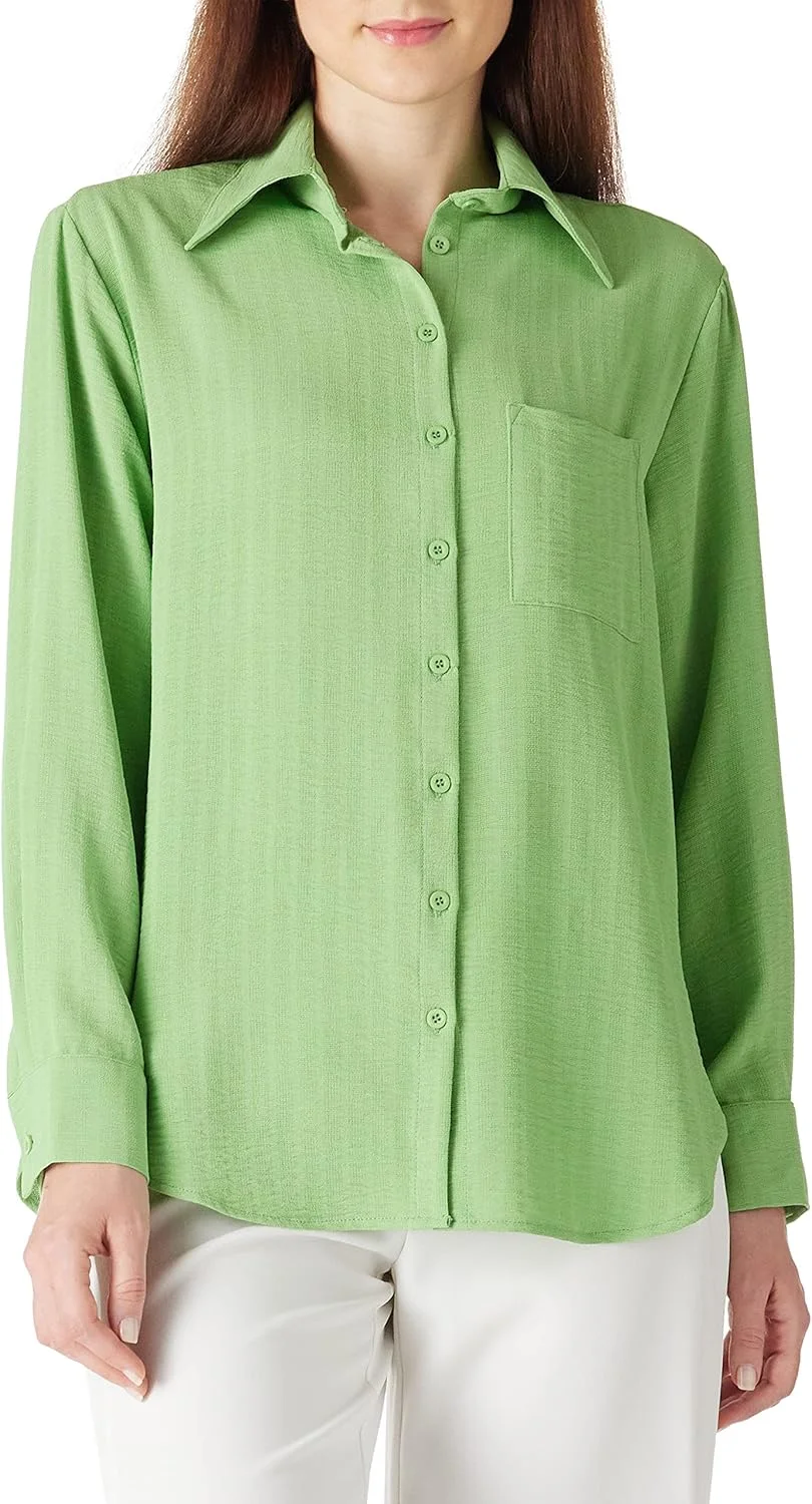 MANAIXUAN بلوز آستین بلند دکمه دار زنانه، گشاد و راحت، یقه هفت