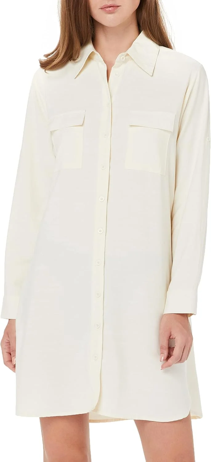 پیراهن زنانه MANAIXUAN مدل پیراهن دکمه دار آستین بلند یقه هفت گشاد و راحت با جیب