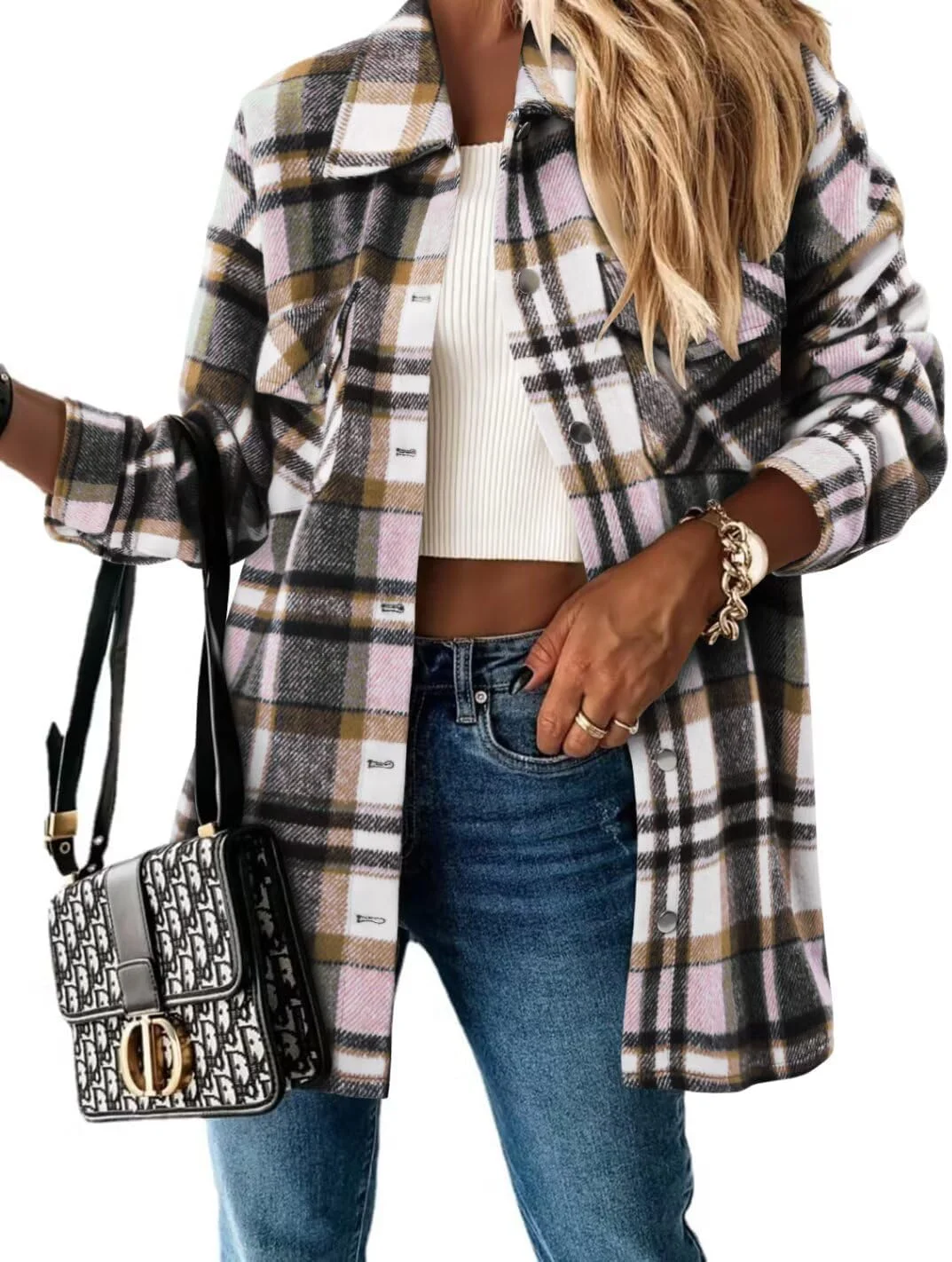 پیراهن زنانه Magritta، یقه دار، آستین بلند، یقه هفت، دکمه دار، بلوزهای بزرگ و جادار با جیب