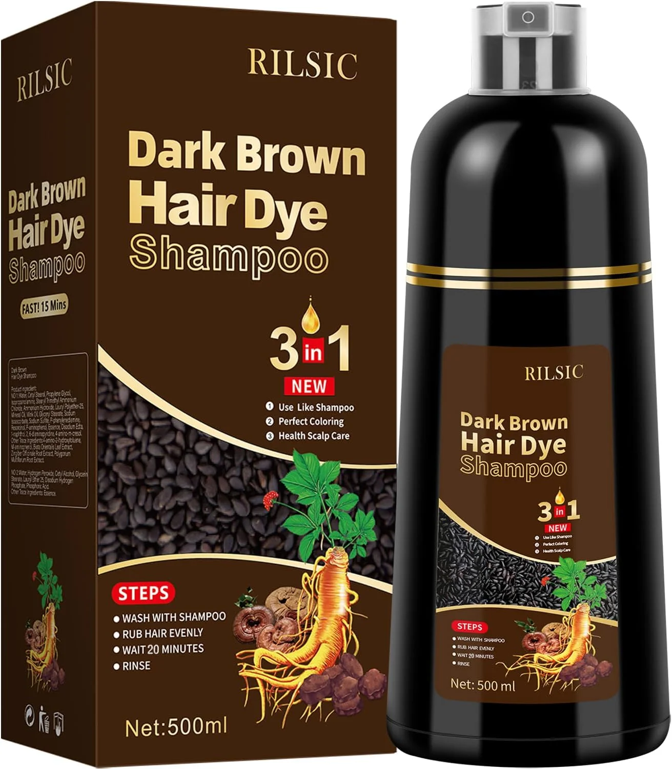 شامپو رنگ مو، شامپو رنگ مو 3 در 1، 500 میلی لیتر، شامپو رنگ مو فوری ضد موهای سفید، شامپو رنگ مو ضد سفیدی مو، شامپو رنگ مو برای آقایان و بانوان (قهوه ای تیره) شامپو رنگ مو، شامپو رنگ مو 3 در 1، 500 میلی لیتر، شامپو رنگ مو فوری ضد موهای سفید، شامپو رنگ مو ضد سفیدی مو، شامپو رنگ مو برای آقایان و بانوان (قهوه ای تیره)