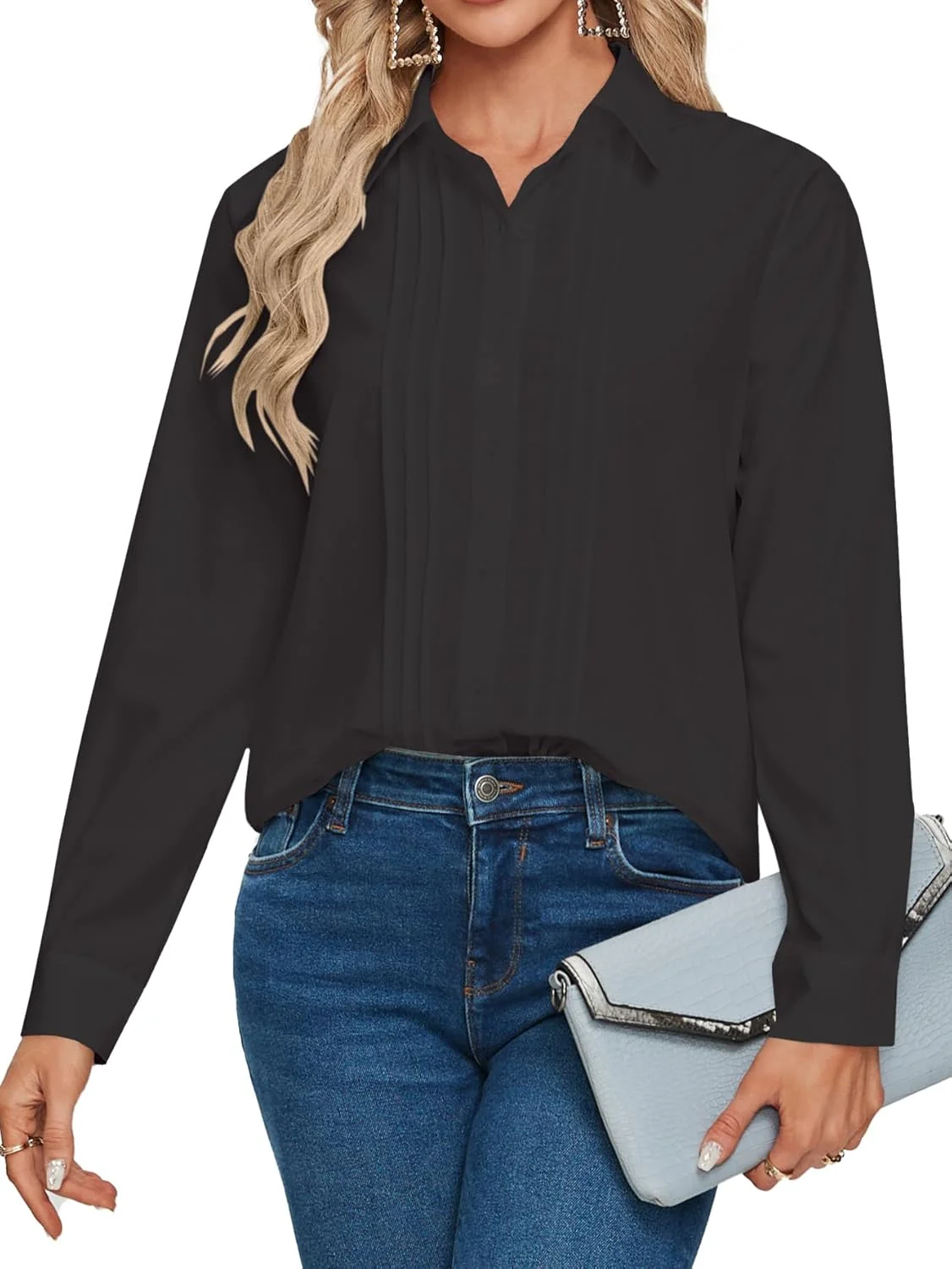 بلوز زنانه LYANER یقه V دکمه دار آستین بلند مناسب محیط کار