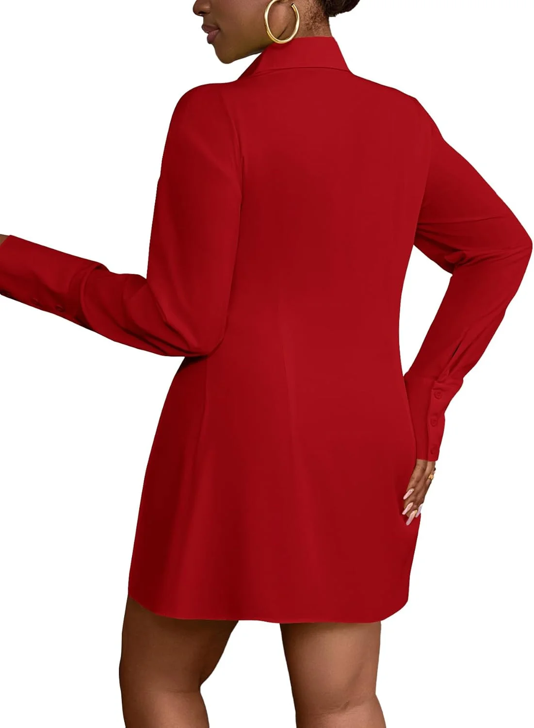 LYANER بلوز زنانه یقه هفت آستین بلند دکمه دار با چاک در لبه پایین