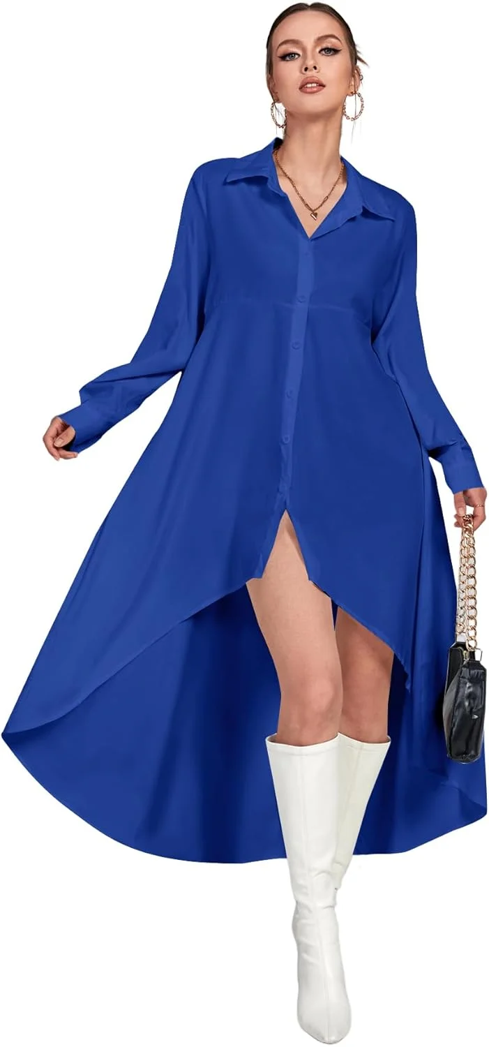 بلوز زنانه LYANER یقه دکمه دار آستین بلند با لبه بلند و کوتاه