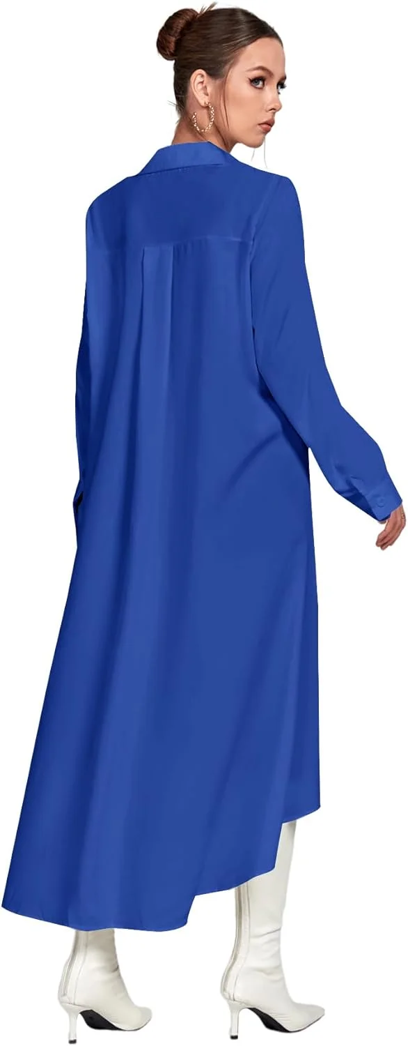 بلوز زنانه LYANER یقه دکمه دار آستین بلند با لبه بلند و کوتاه